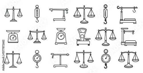 Set of scales with a clock on the bottom. The clock is set to the time of 10:00