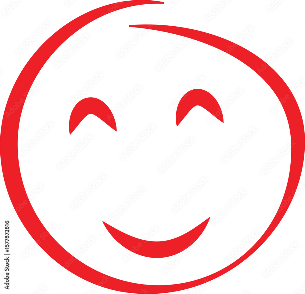 Simple red hand drawn smiley face with closed eyes and a smile isolated on transparent background Simple red hand drawn smiley face with closed eyes and a smile isolated on transparent background
