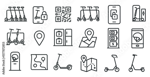 Collection of icons for various modes of transportation, including scooters, bikes, and skateboards