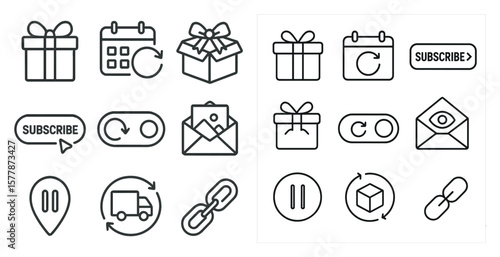 Set of icons for a website, including a Subscribe button, a calendar, and a box
