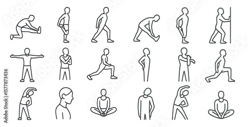 Series of people doing various stretches and exercises. Concept of staying active and healthy