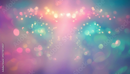  An intensely vibrant abstract bokeh background with a central light burst, surrounded by scattered, glowing bokeh particles. The colors transition beautifully from bright pink and yellow at the top t
