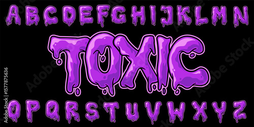 Toxic Liquid Alphabet Vector. Purple Dripping Letters Set. Poison Graffiti Font A to Z.