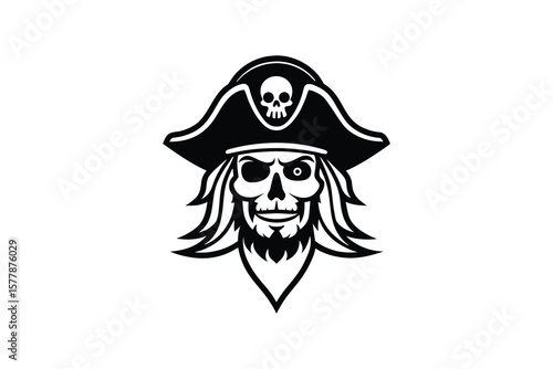 Grim Pirate Skull Captain Silhouette with Tricorne Hat