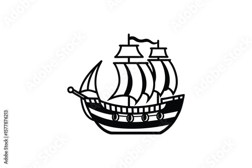 Classic Sailing Ship Silhouette Illustration Design