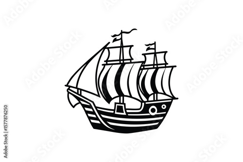 Classic Sailing Ship Silhouette Illustration Vector Graphic