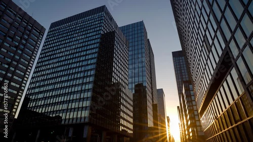 Wallpaper Mural Sun Shining Over Business Center from Morning to Evening Time-lapse. Modern Downtown Skyscrapers Moving Sun Light Abstract Beautiful 3d Animation Torontodigital.ca