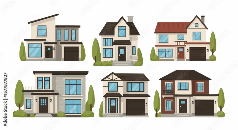 Modern Private Houses in Various Architectural Styles Vector Illustration
Modern Private Houses in Various Architectural Styles Vector Illustration