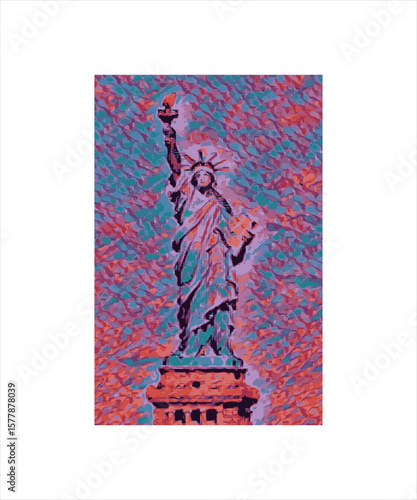 Statue of Liberty Abstract Art T-shirt Design, USA Landmark Travel Vector Illustration