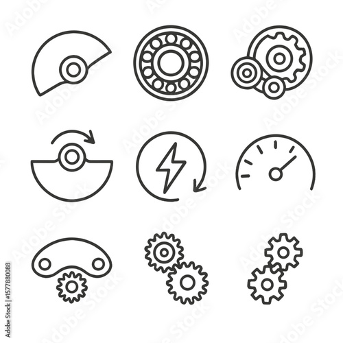 Automatic Movement Icons. Line style icons of automatic movement elements: self-winding rotor, rotor bearing, winding mechanism,