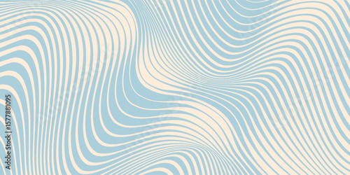Blue and beige diagonal wavy lines seamless pattern. Simple vector abstract liquid stripes background. Funky groovy texture with diagonal waves, fluid shapes, flow. eps 10