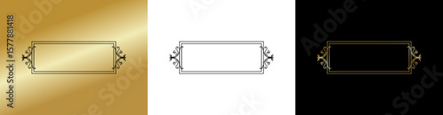 Elegant rectangular label, frame for postcards and typography, isolated vector image, three design variants - on gold, transparent and black backgrounds, frame set