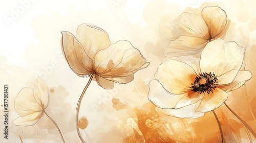 Simple sketch art in golden glow and cream tones