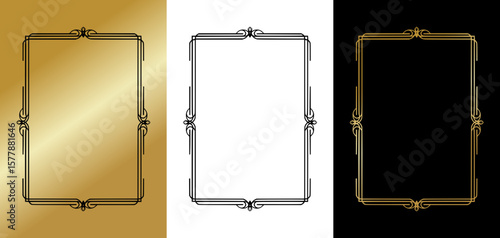 Elegant frame for postcards and typography, isolated vector image, three design variants - on gold, transparent and black backgrounds, set of frames