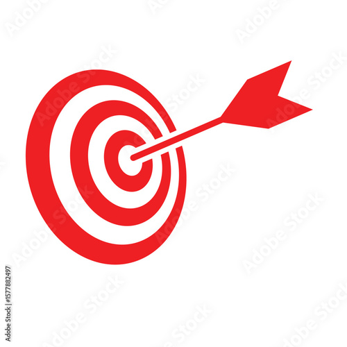 Target icon. Modern archery target, vector illustration sign symbol logo design. Flat style, archery target with arrow symbol icon isolated on white background. Target vector, red symbol icon.