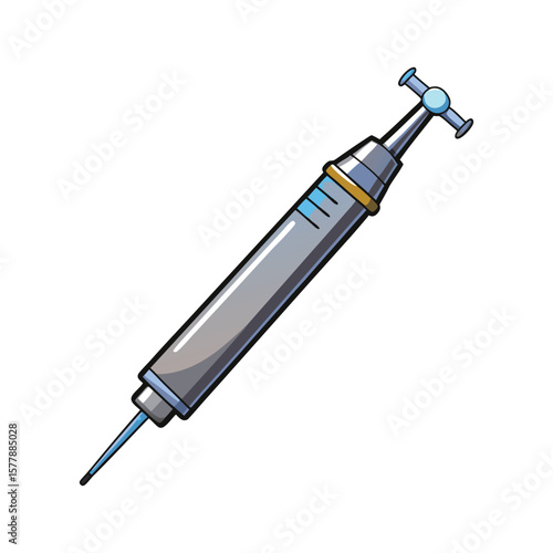 Medical injection tool with steel needle and black plastic handle vector illustration