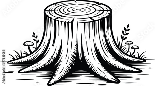 Tree Stump Icon – Hand Drawn Forest Element Illustration