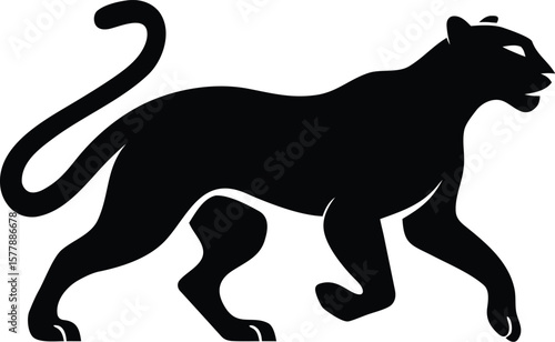 Leopard silhouette with elongated body, curved tail, and prowling stance for stealthy wildcat icon