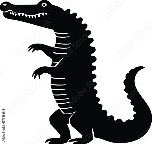 Nile crocodile silhouette with elongated snout, ridged back, and powerful tail for fierce reptile icon
