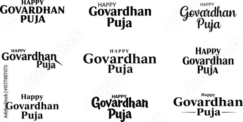 Happy Govardhan Puja Typography Vector  set Design .