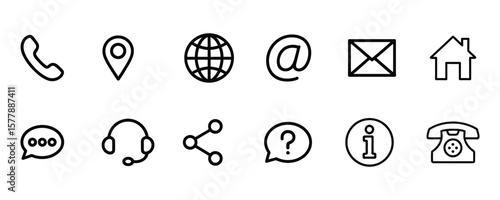Contact line icons. Contact sign vector set. Telephone number symbol. Email logo. Mail envelope sign. Location address line icon set