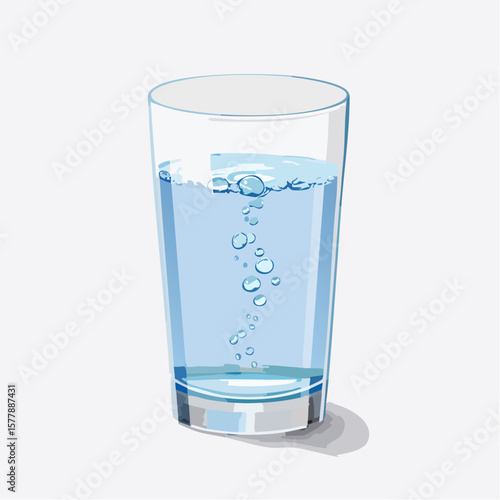 Refreshing glass of water with rising bubbles and subtle shadow
