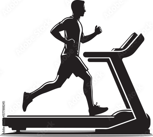 Man Running on Treadmill Exercise Equipment in Gym for Fitness and Health silhouette