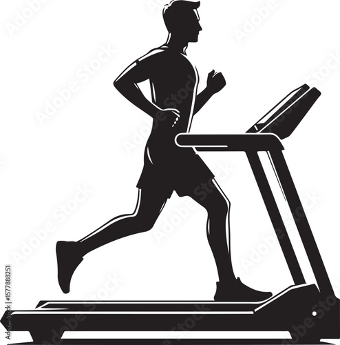 Man Running on Treadmill in Gym Exercise Cardio Workout Fitness Training Silhouette