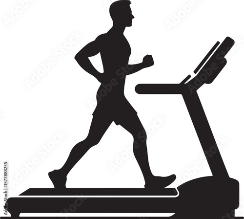 Man Running on Treadmill Exercise Silhouette Fitness Cardio Workout Training at Gym