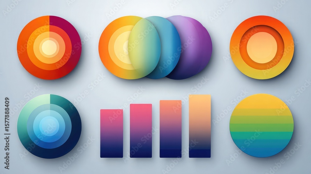 Obraz premium Business infographic with circular diagrams and bar charts on a clean gradient background