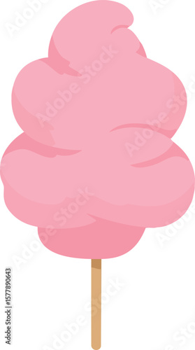 Pink cotton candy sweet treat on wooden stick vector illustration for carnival party dessert design 