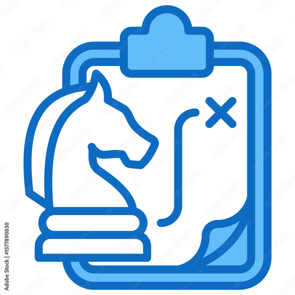 Strategy Plan Blue Fill Outline Design Vector Icon - Clipboard with chess knight and strategy markings, symbolizing strategic planning and business tactics Strategy Plan Blue Fill Outline Design Vector Icon - Clipboard with chess knight and strategy markings, symbolizing strategic planning and business tactics