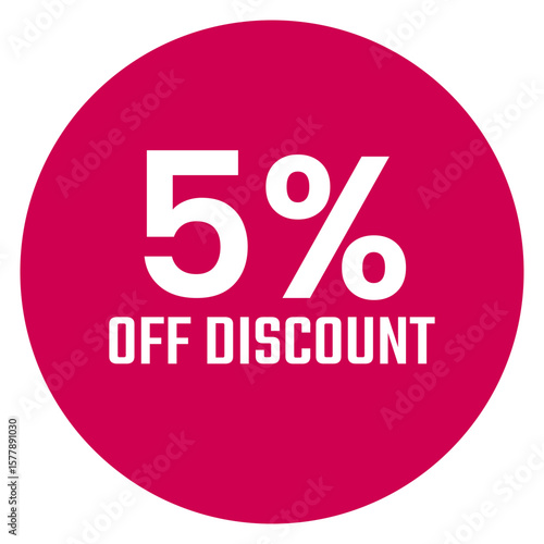 Red five 5% percent sale discount badge. Round shape red circle sticker on glasses showcase. isolated on white background.