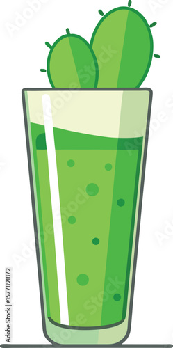 Functional Superfood Ingredients Refreshing Cactus Juice in a Tall Glass, Perfect Summer Drink, Green Smoothie with Cactus Garnish, Healthy and Vibrant Beverage...