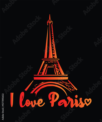 Eiffel Tower Paris Neon Typography T-shirt Design, France Landmark Travel Vector