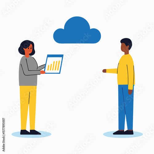 People discussing data under cloud discussion chart