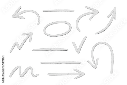 Abstract white lines with curves and arrows arranged creatively on a flat surface for artistic inspiration