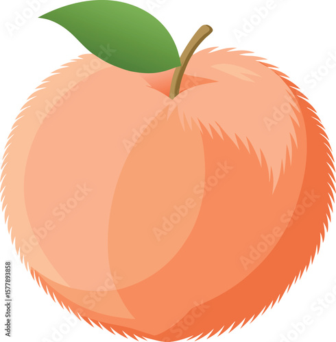 A Fluffy Peach Illustration: Vibrant, Cute, and Juicy Summer Fruit Design Element