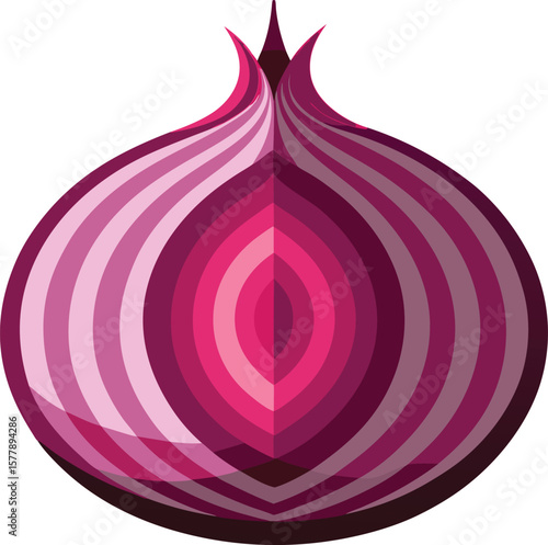 Vibrant Red Onion Illustration, Geometric Style Vector Graphic for Culinary Designs and Food Branding