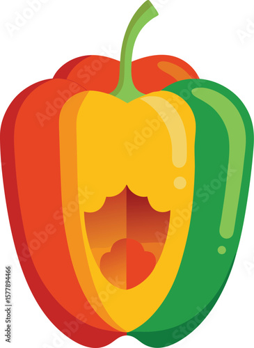 Functional Superfood Ingredients Colorful Bell Pepper Illustration: A Vibrant, Open-Mouth Design for Food Blogs and Culinary Websites