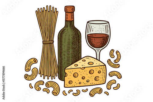 Enjoy gourmet pasta, wine, and cheese in a cozy dining setup for a delightful culinary experience