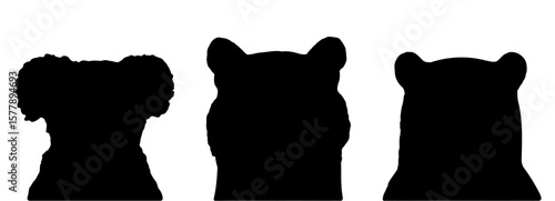 black silhouette of animal set, bear, tiger, koala 