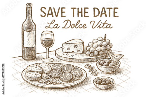 Celebrate La Dolce Vita with wine, cheese, and gourmet food in a rustic Italian setting for a joyful gathering