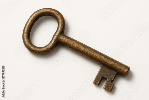 Antique Brass Skeleton Key Isolated on White Background – Heritage Security Symbol