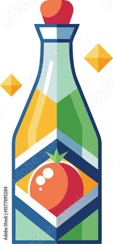 Functional Superfood Ingredients Delicious Tomato Ketchup Bottle, Flat Design Illustration, Vibrant Colors, Food, Culinary, Design Element, Graphic, Vector,...