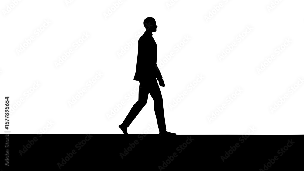 Obraz premium Confident Businessman Silhouette Walking Side View PNG Transparent
