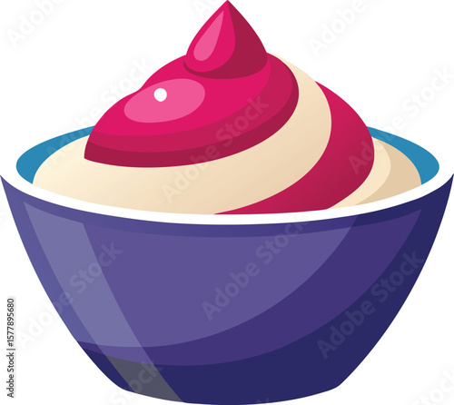 Delicious Swirled Berry Dessert in a Purple Bowl, Sweet Treat, Creamy Texture, Yummy Food Illustration