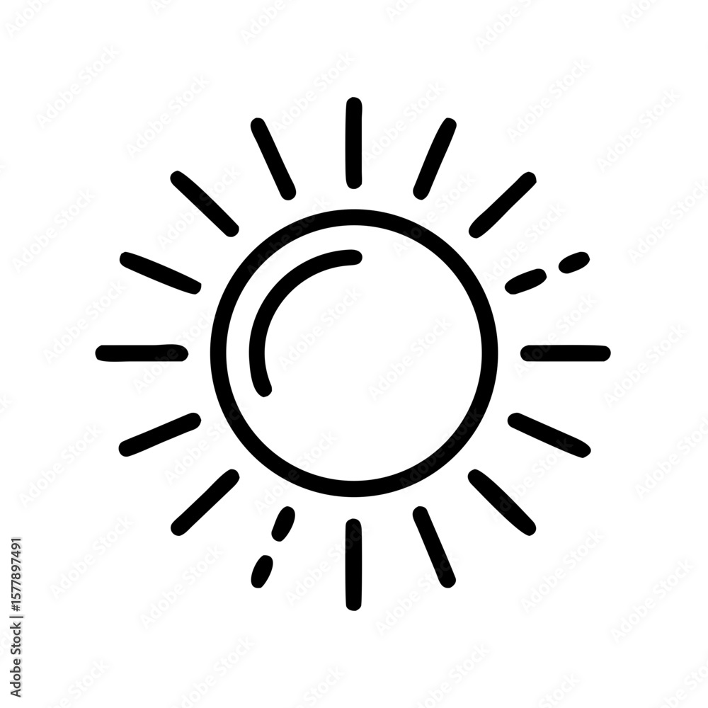 Sun icon with rays in minimalistic black line style Sun icon with rays in minimalistic black line style