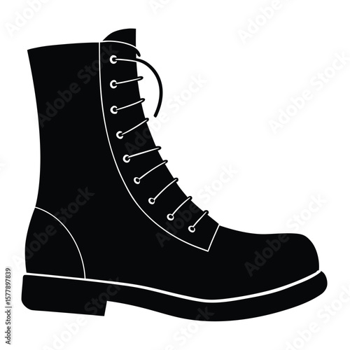 Black combat boot with white laces footwear shoe