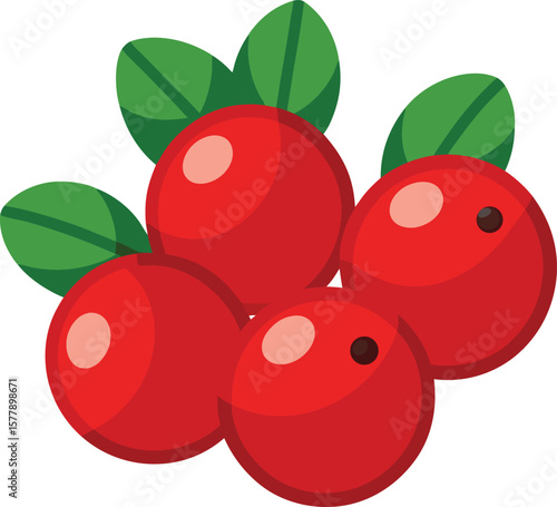 Functional Superfood Ingredients Fresh, Juicy Cranberries with Green Leaves: A Vibrant Illustration of Nature's Goodness
